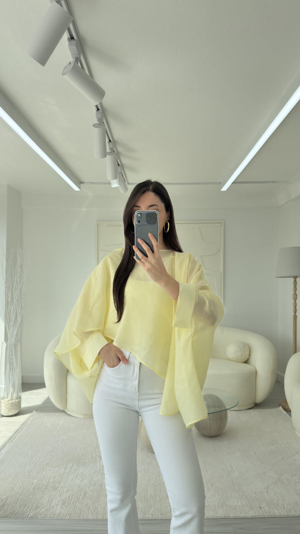 SARI ELİSE PELERİN ŞİFON BLUZ