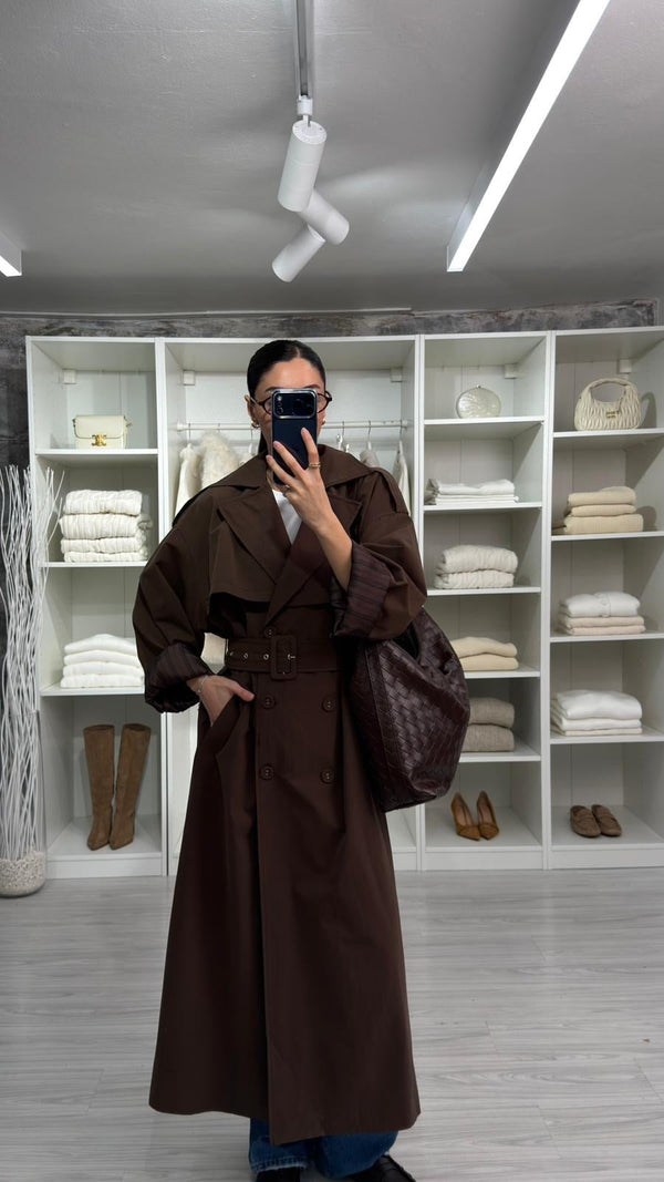 KAHVERENGİ VOGUE OVERSİZE TRENÇKOT