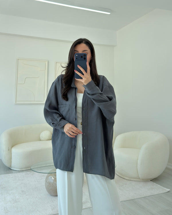 ANTRASİT OVERSIZE TENSEL GÖMLEK