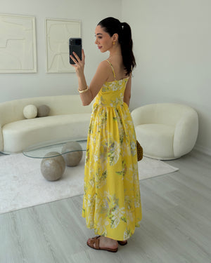 SARI ÇİÇEK DEDENLİ KORSE ELBİSE