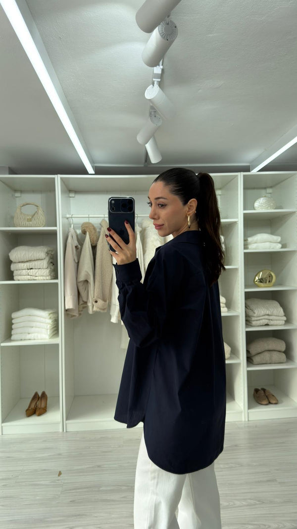 LACİVERT ASTRE OVERSIZE POPLİN GÖMLEK