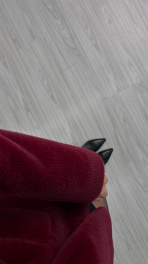 BORDO YUMUŞAK DOKULU KEMERLİ CEKET