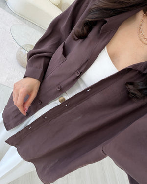 VİNTAGE KAHVERENGİ OVERSIZE TENSEL GÖMLEK