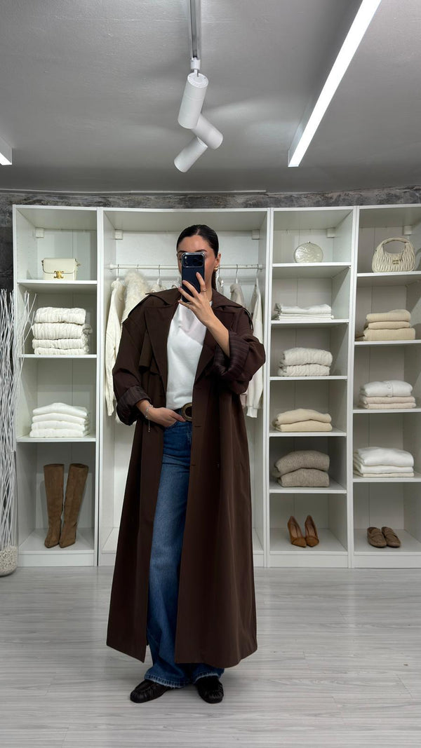 KAHVERENGİ VOGUE OVERSİZE TRENÇKOT