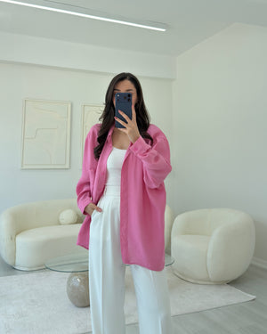 PEMBE OVERSİZE TENSEL GÖMLEK
