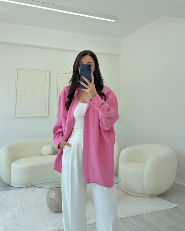 PEMBE OVERSİZE TENSEL GÖMLEK