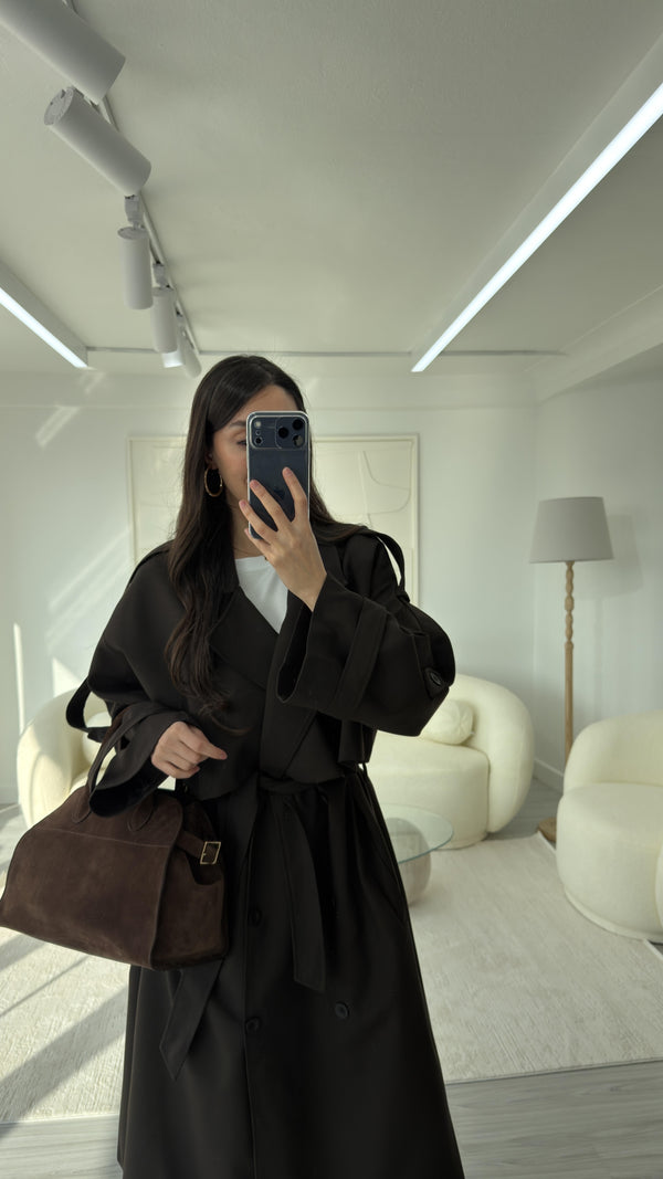 ACI KAHVE OVERSIZE UZUN TRENÇKOT