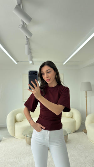 BORDO KORSE DETAYLI BAĞLAMALI TİŞÖRT