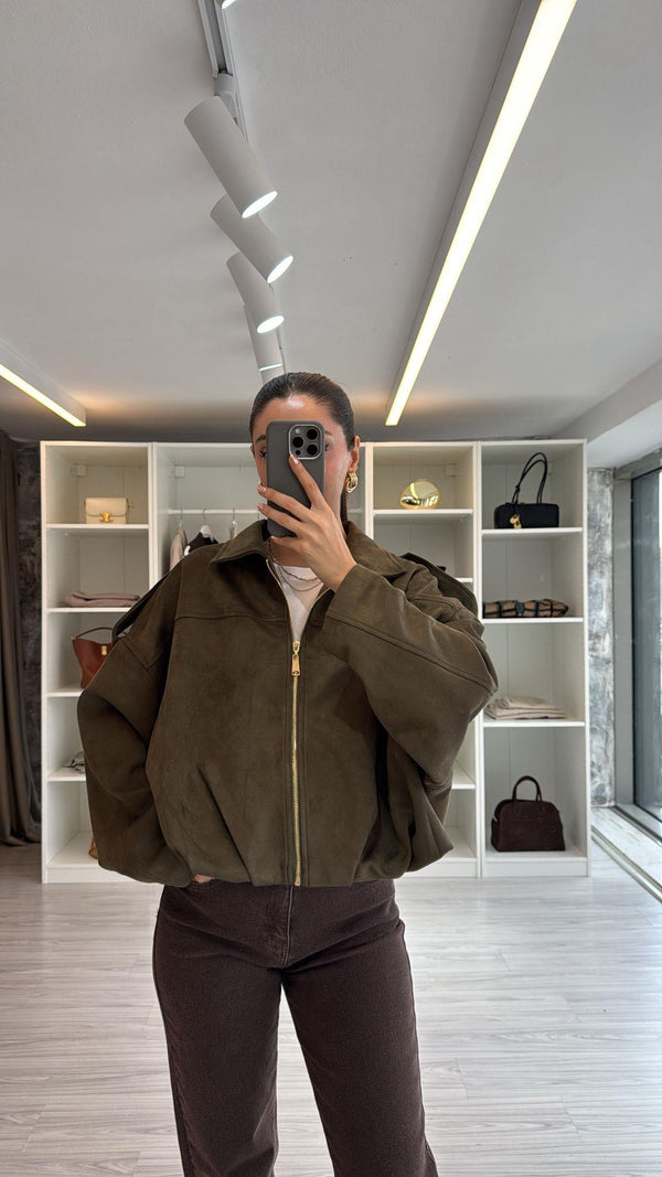 HAKİ SÜET BOMBER CEKET