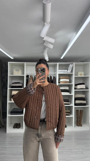 KAHVERENGİ VERA OVERSIZE KAPİTONE CEKET