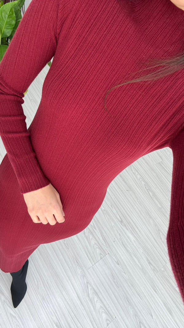 BORDO YARIM BALIKÇI MİDİ TRİKO ELBİSE