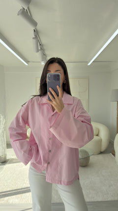 PEMBE OVERSİZE POPLİN GÖMLEK