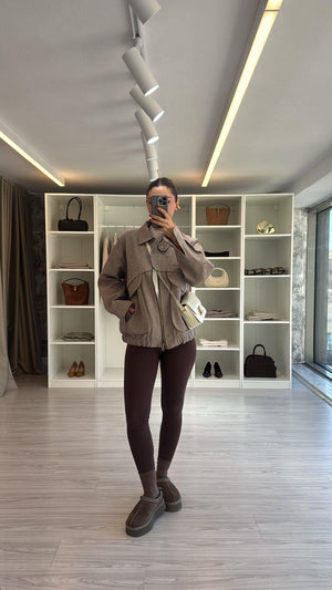 KAHVERENGİ OVERSIZE KIRÇILLI BOMBER CEKET