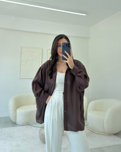 VİNTAGE KAHVERENGİ OVERSIZE TENSEL GÖMLEK