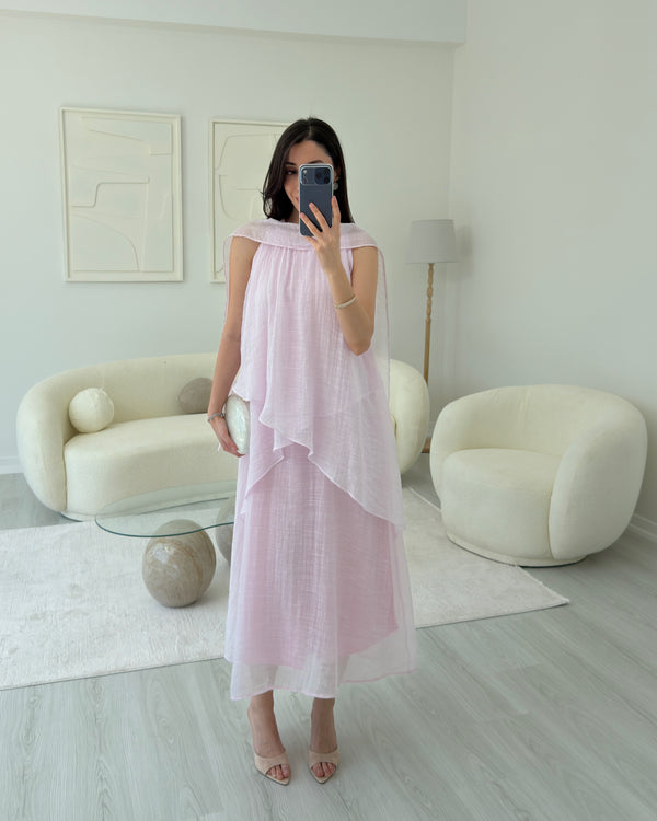 PEMBE ŞALLI ELBİSE