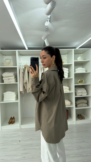 HAKİ ASTRE OVERSIZE POPLİN GÖMLEK