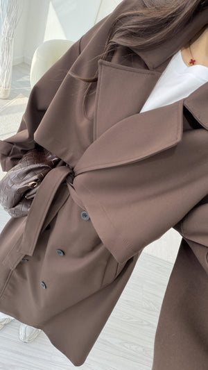 KAHVERENGİ OVERSIZE UZUN TRENÇKOT