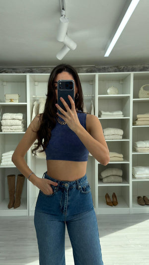 MAVİ YIKAMALI CROP