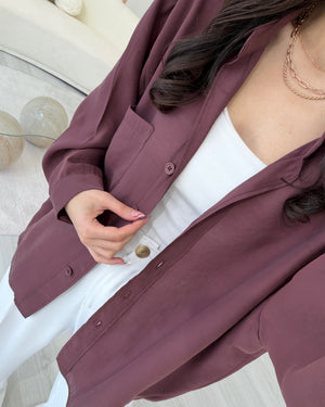 BORDO OVERSIZE TENSEL GÖMLEK