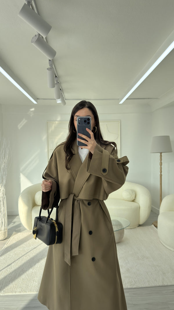 KARAMEL OVERSIZE UZUN TRENÇKOT