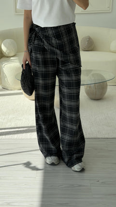 GRİ EKOSE DESEN FULARLI PANTOLON