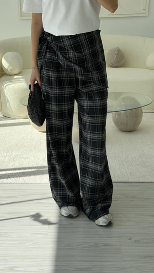 GRİ EKOSE DESEN FULARLI PANTOLON