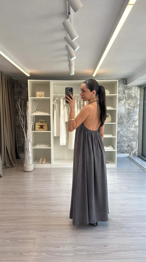 ANTRASİT HALTER YAKA TENSEL ELBİSE