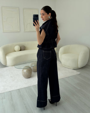 LACİVERT DİK YAKA DENİM TAKIM