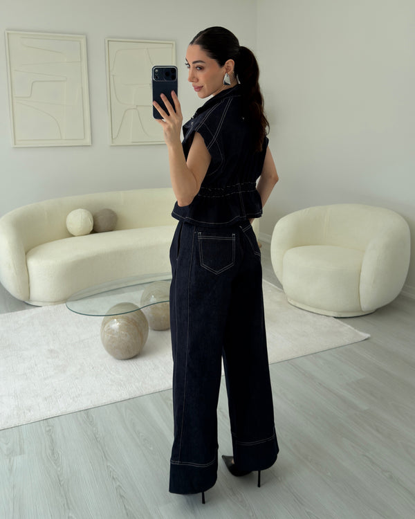 LACİVERT DİK YAKA DENİM TAKIM