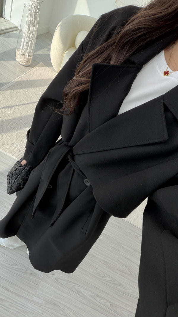 SİYAH OVERSIZE UZUN TRENÇKOT