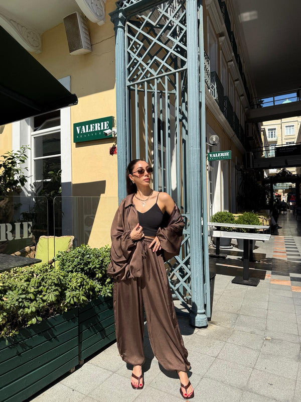 KAHVERENGİ PREMIUM SATEN BOMBER CEKET