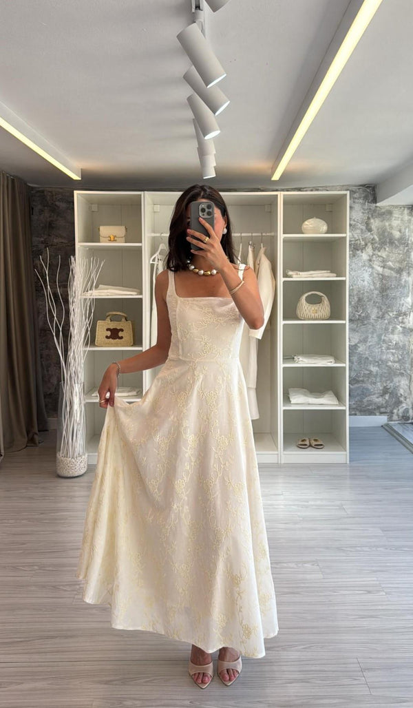 ÇİÇEK NAKIŞLI MAXİ ELBİSE
