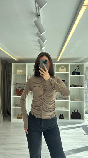 VİZON BÜZGÜ DETAYLI BLUZ