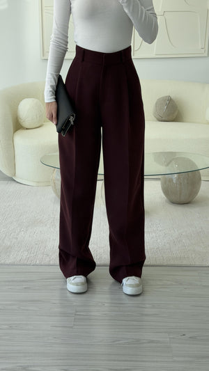 BORDO DÜZ KESİM TOK KUMAŞ PANTOLON