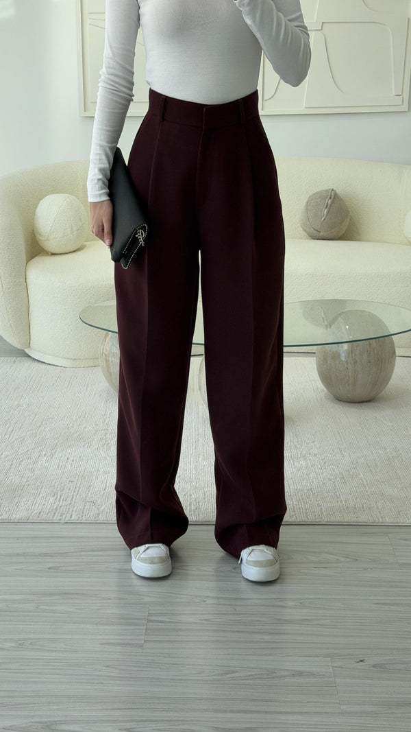 BORDO DÜZ KESİM TOK KUMAŞ PANTOLON