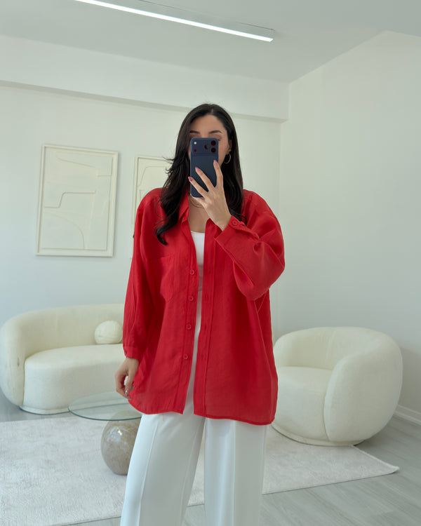 KIRMIZI OVERSIZE TENSEL GÖMLEK