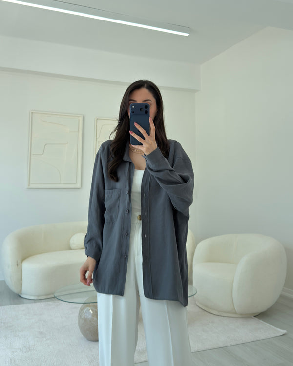 ANTRASİT OVERSIZE TENSEL GÖMLEK