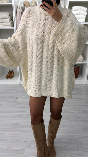 EKRU OVERSIZE SİMLİ KAZAK