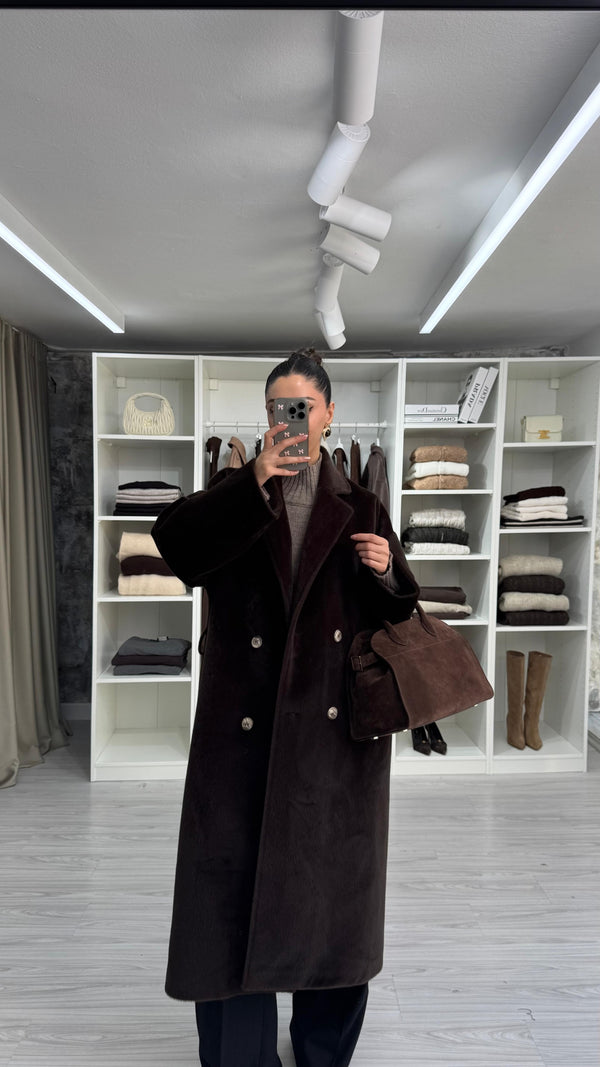 KAHVERENGİ NOİR PELUŞ KABAN