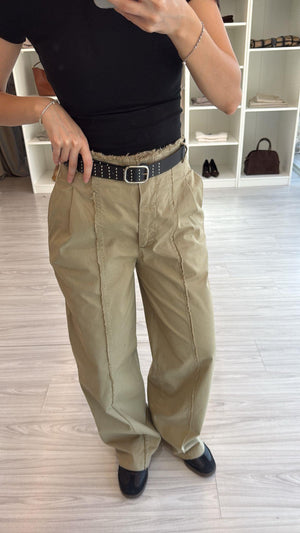 HAKİ KEMERLİ YÜKSEK BEL STRAIGHT PANTOLON