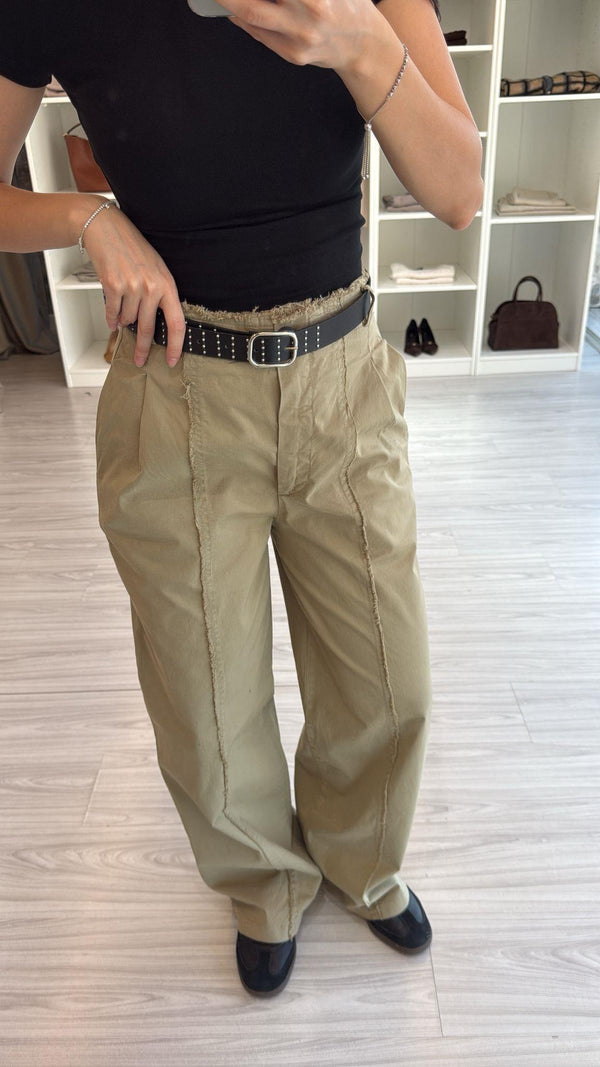 HAKİ KEMERLİ YÜKSEK BEL STRAIGHT PANTOLON