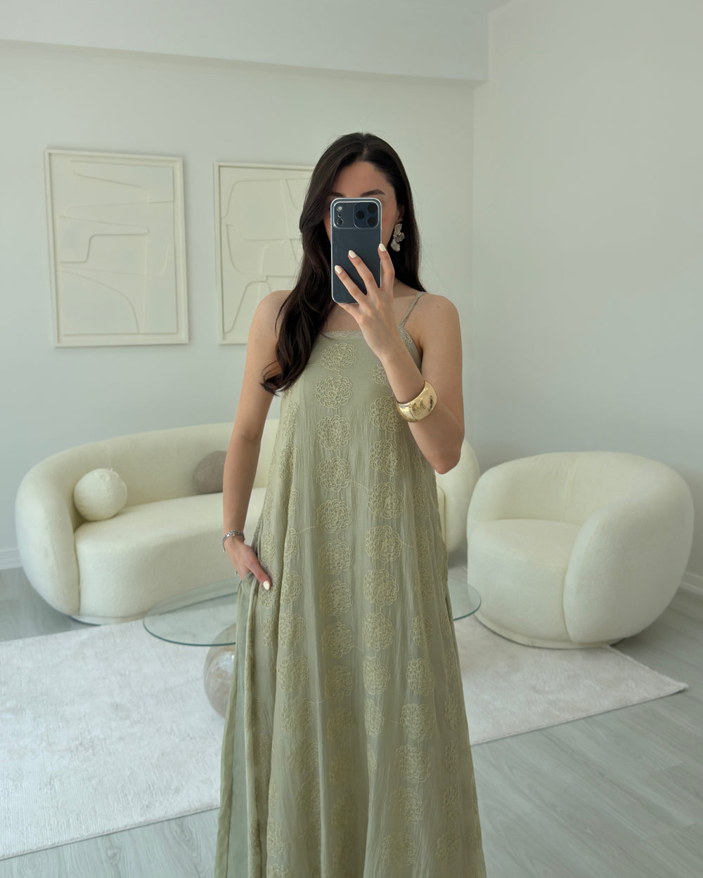 ADAÇAYI NAKIŞ İŞLEMELİ MAXİ ELBİSE