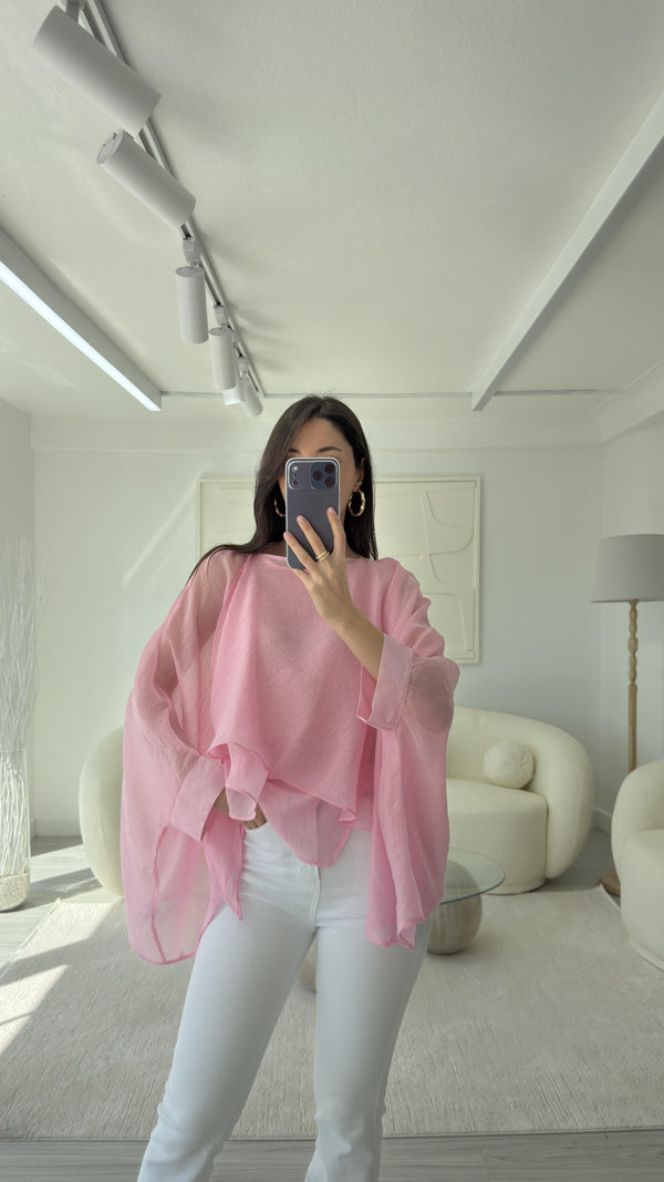 PEMBE ELİSE PELERİN ŞİFON BLUZ