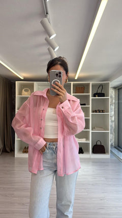 PEMBE TRANSPARAN GÖMLEK