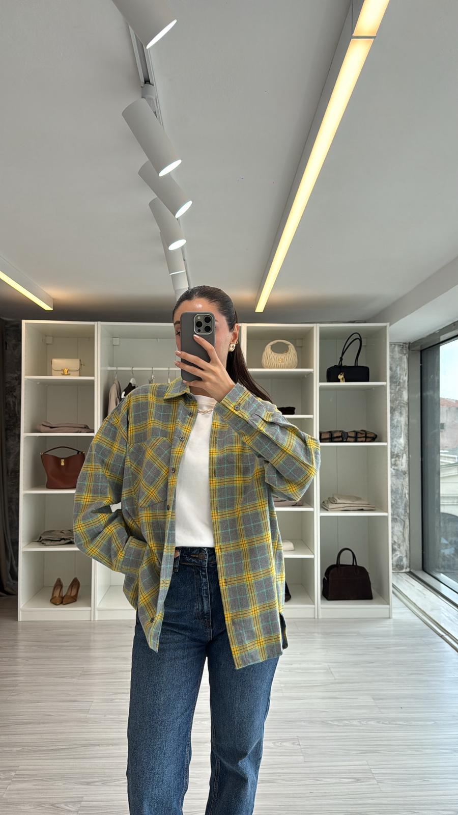 SARI OVERSIZE EKOSELİ ODUNCU GÖMLEK