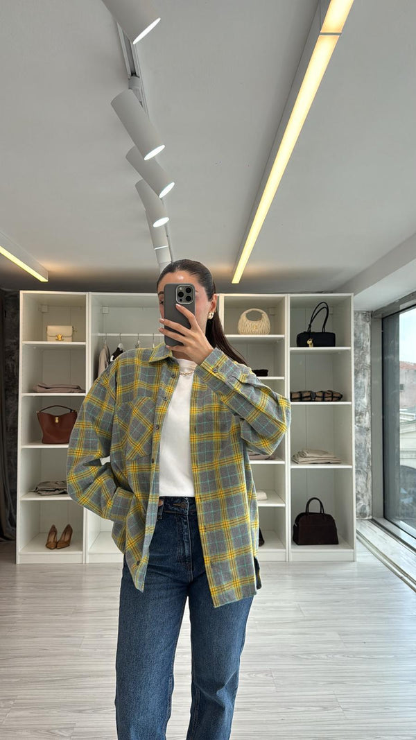 SARI OVERSIZE EKOSELİ ODUNCU GÖMLEK