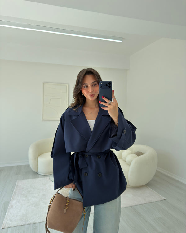 LACİVERT OVERSIZE  TRENÇKOT