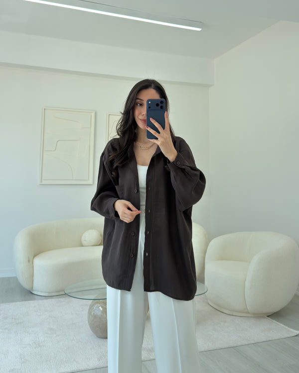 KAHVERENGİ OVERSIZE TENSEL GÖMLEK