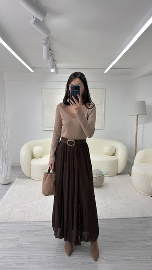 CAMEL DANTEL DETAYLI BLUZ