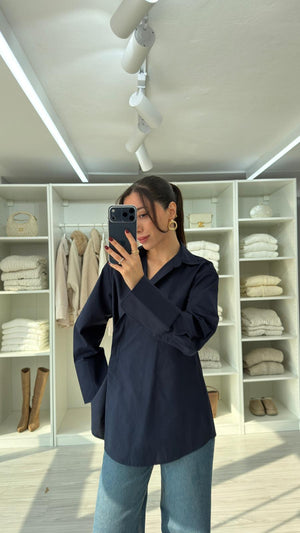 LACİVERT İÇTEN BAĞLAMALI POPLİN GÖMLEK